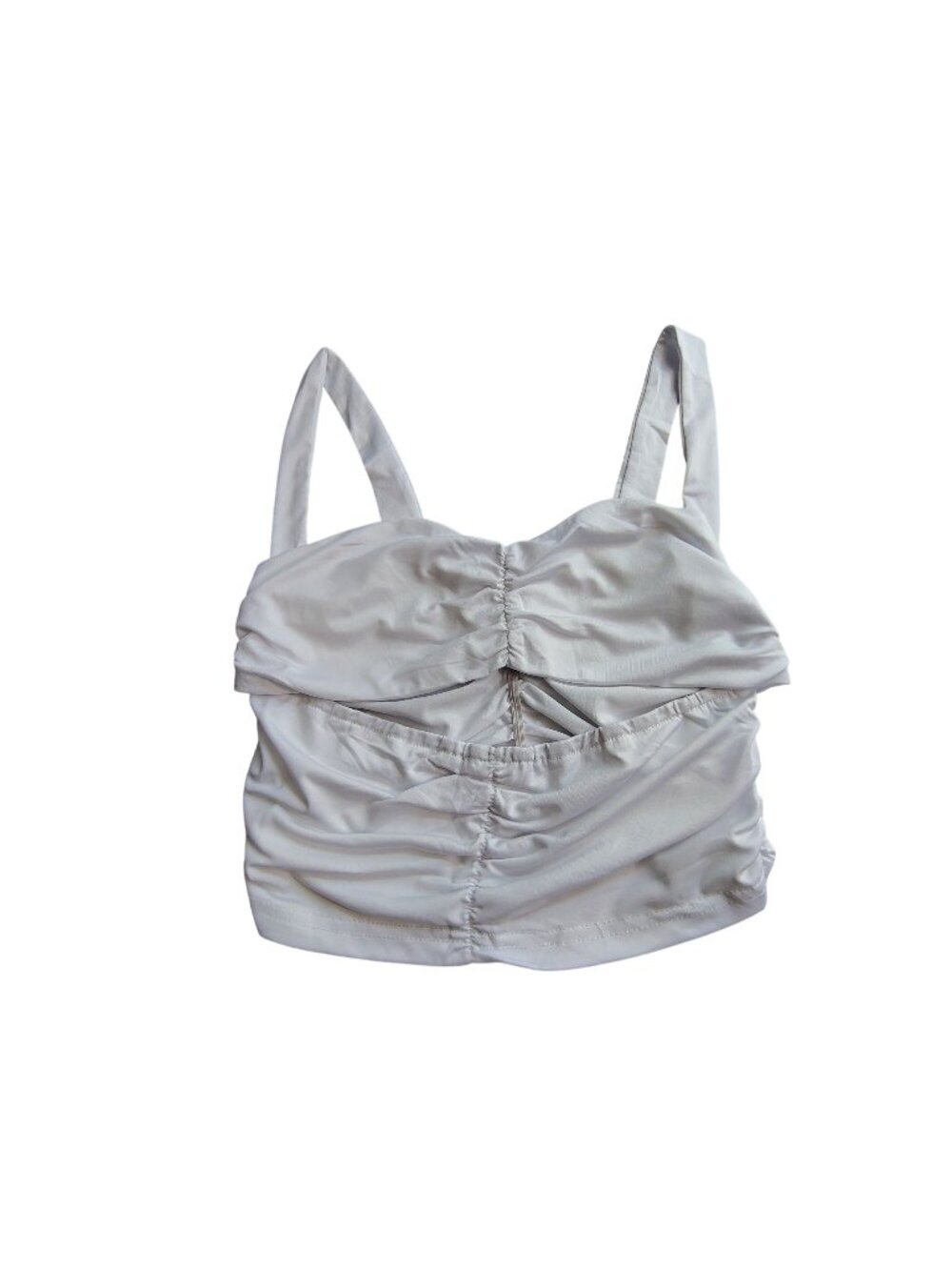 Womens White Ruched Sleeveless Crop Top Adjustable Straps & Stretchy Fabric S